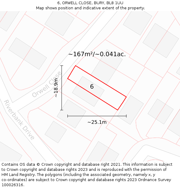 6, ORWELL CLOSE, BURY, BL8 1UU: Plot and title map