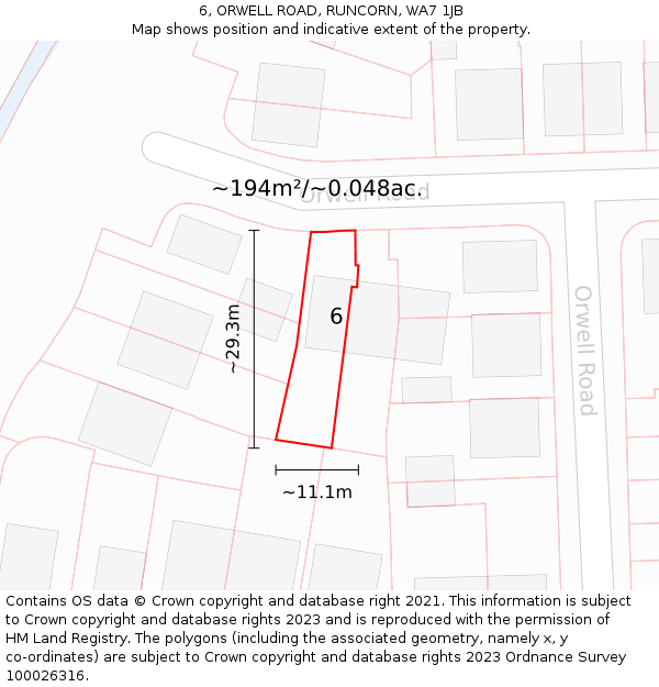 6, ORWELL ROAD, RUNCORN, WA7 1JB: Plot and title map