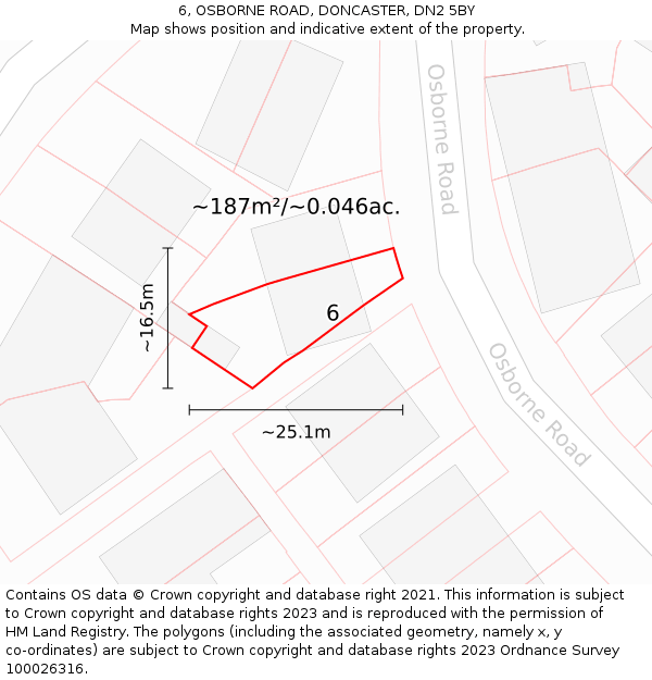 6, OSBORNE ROAD, DONCASTER, DN2 5BY: Plot and title map