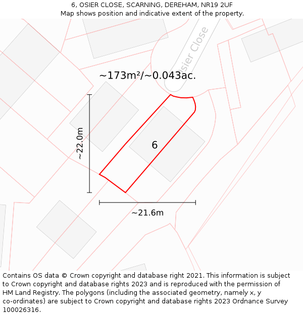 6, OSIER CLOSE, SCARNING, DEREHAM, NR19 2UF: Plot and title map
