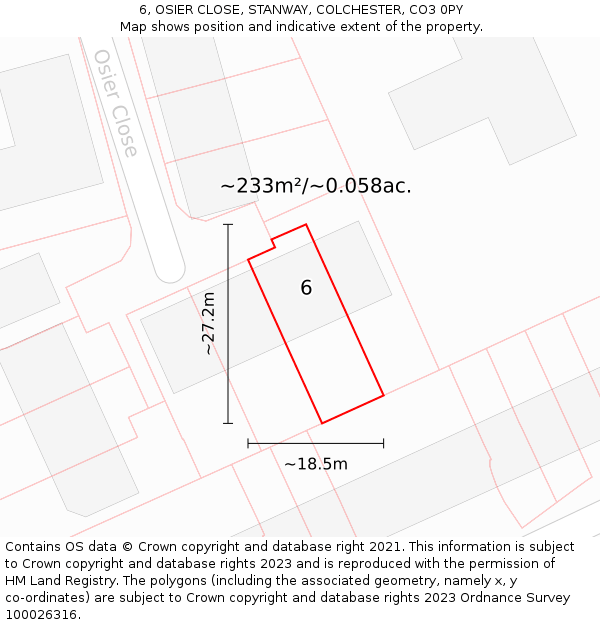6, OSIER CLOSE, STANWAY, COLCHESTER, CO3 0PY: Plot and title map