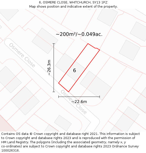 6, OSMERE CLOSE, WHITCHURCH, SY13 1PZ: Plot and title map
