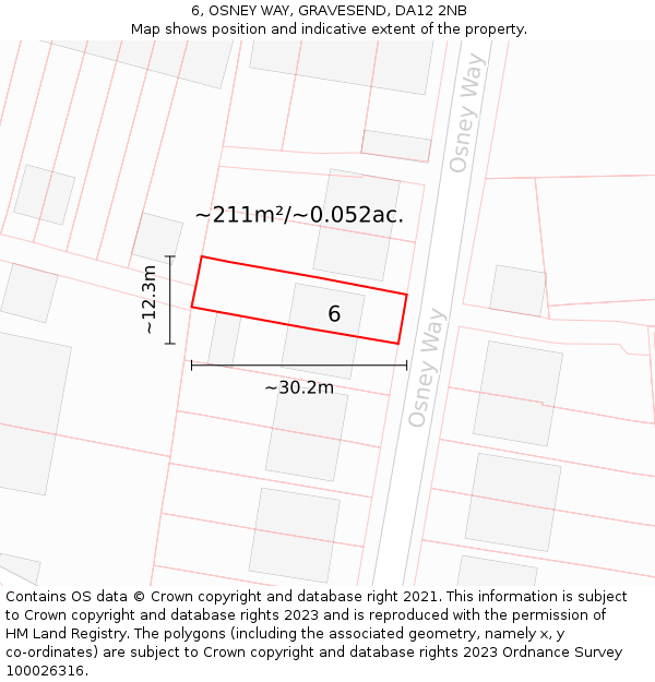 6, OSNEY WAY, GRAVESEND, DA12 2NB: Plot and title map