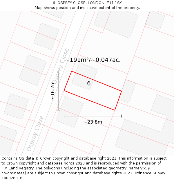 6, OSPREY CLOSE, LONDON, E11 1SY: Plot and title map