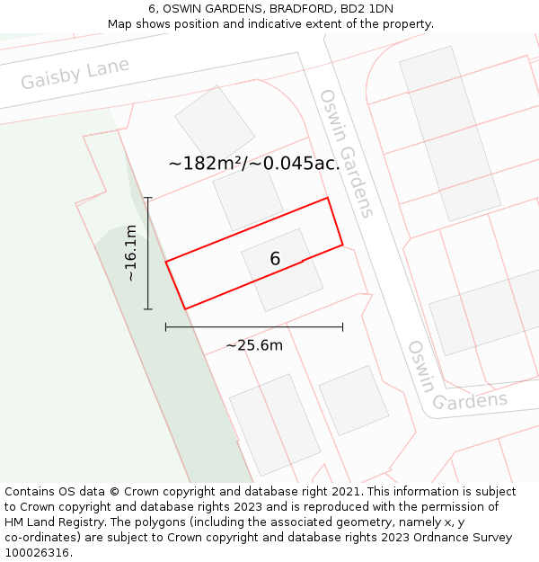 6, OSWIN GARDENS, BRADFORD, BD2 1DN: Plot and title map