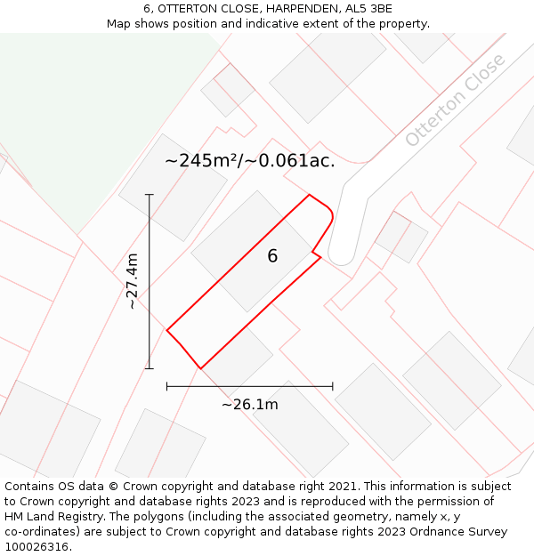 6, OTTERTON CLOSE, HARPENDEN, AL5 3BE: Plot and title map