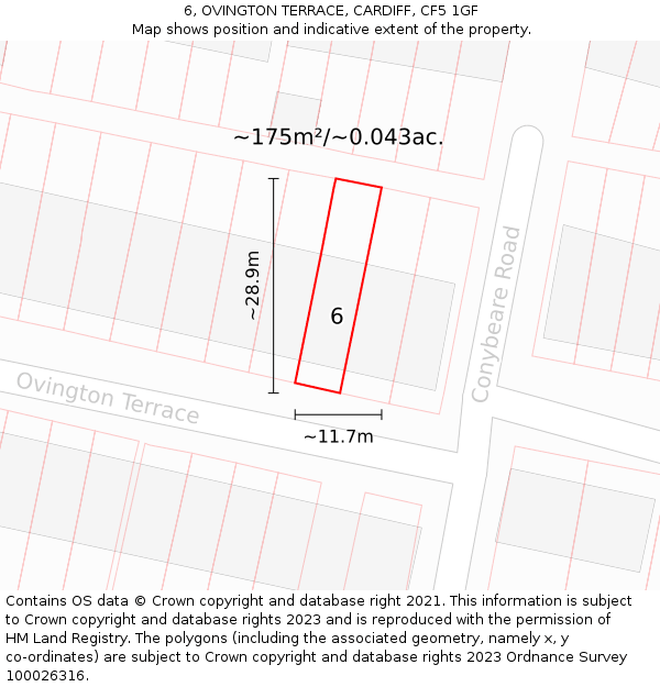 6, OVINGTON TERRACE, CARDIFF, CF5 1GF: Plot and title map