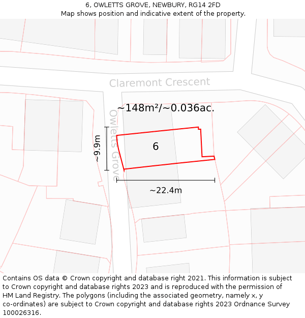 6, OWLETTS GROVE, NEWBURY, RG14 2FD: Plot and title map