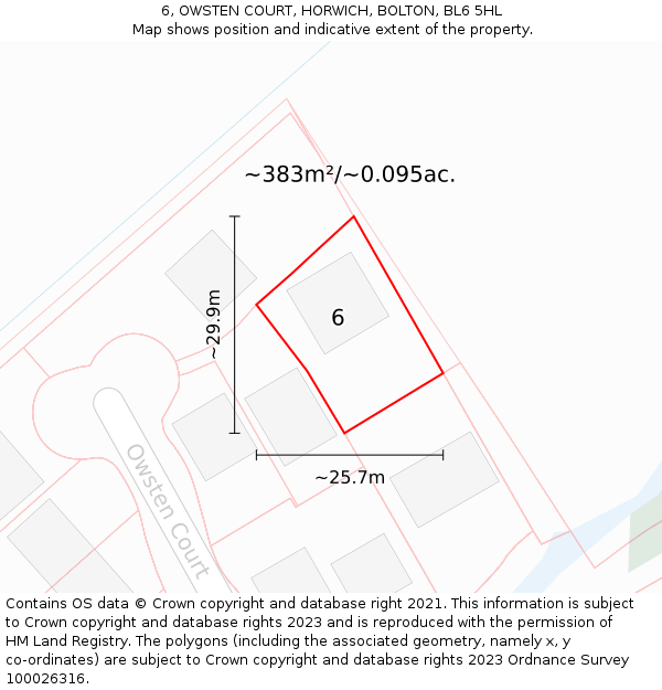 6, OWSTEN COURT, HORWICH, BOLTON, BL6 5HL: Plot and title map