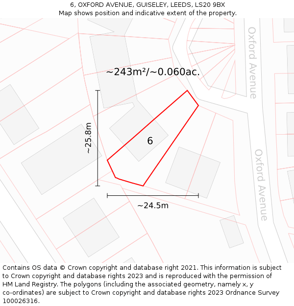 6, OXFORD AVENUE, GUISELEY, LEEDS, LS20 9BX: Plot and title map