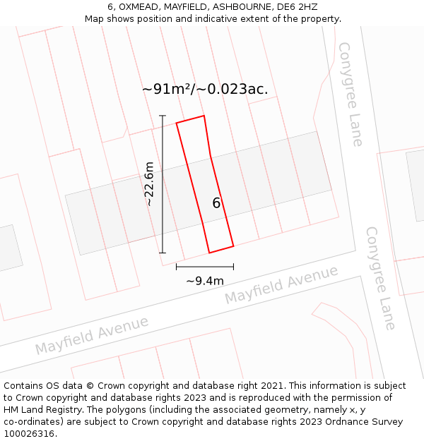6, OXMEAD, MAYFIELD, ASHBOURNE, DE6 2HZ: Plot and title map