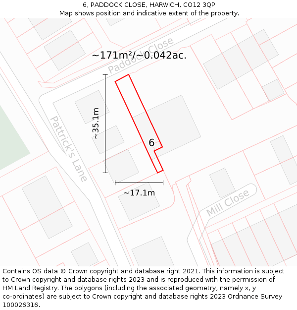 6, PADDOCK CLOSE, HARWICH, CO12 3QP: Plot and title map