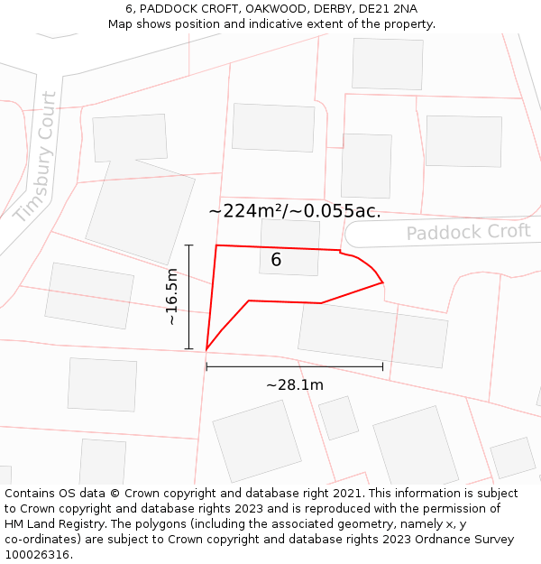 6, PADDOCK CROFT, OAKWOOD, DERBY, DE21 2NA: Plot and title map