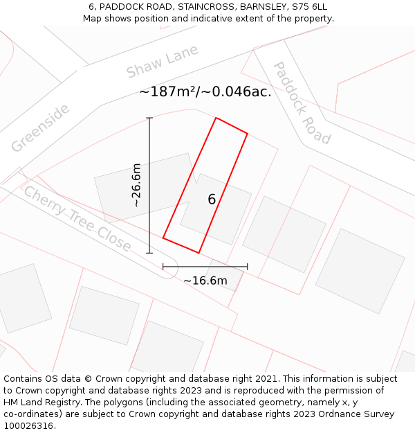6, PADDOCK ROAD, STAINCROSS, BARNSLEY, S75 6LL: Plot and title map