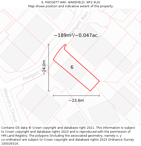 6, PADGETT WAY, WAKEFIELD, WF2 9UG: Plot and title map