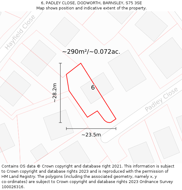 6, PADLEY CLOSE, DODWORTH, BARNSLEY, S75 3SE: Plot and title map