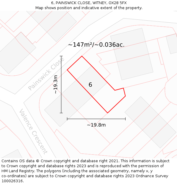 6, PAINSWICK CLOSE, WITNEY, OX28 5FX: Plot and title map