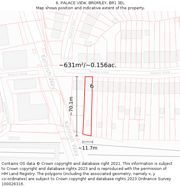 6, PALACE VIEW, BROMLEY, BR1 3EL: Plot and title map