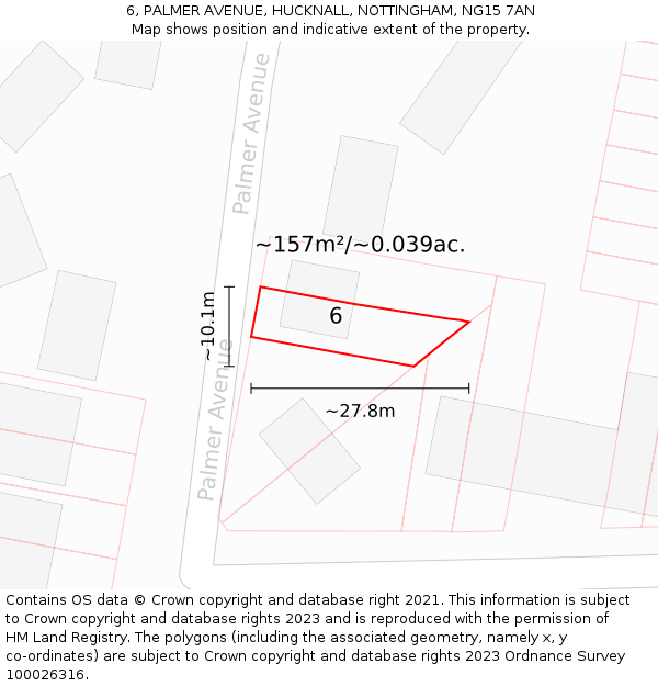 6, PALMER AVENUE, HUCKNALL, NOTTINGHAM, NG15 7AN: Plot and title map
