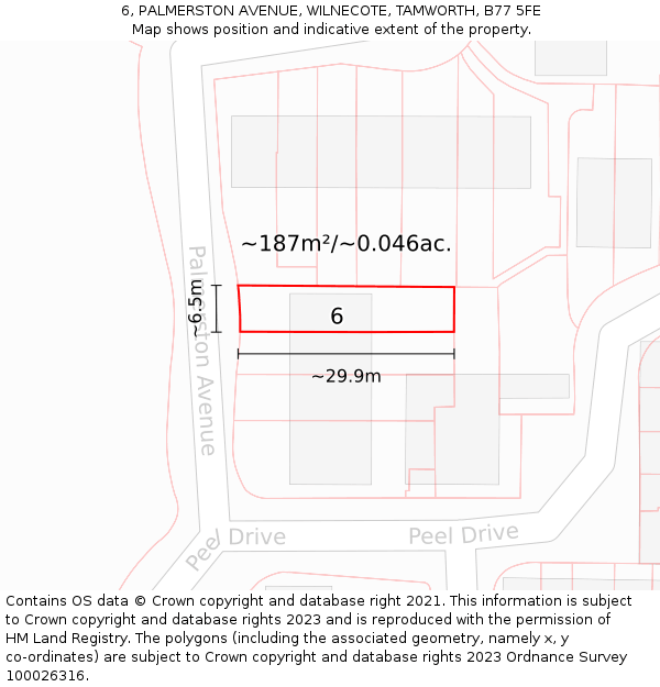 6, PALMERSTON AVENUE, WILNECOTE, TAMWORTH, B77 5FE: Plot and title map