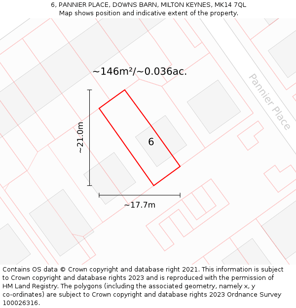 6, PANNIER PLACE, DOWNS BARN, MILTON KEYNES, MK14 7QL: Plot and title map