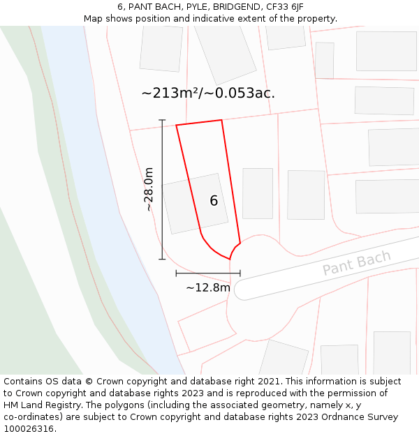 6, PANT BACH, PYLE, BRIDGEND, CF33 6JF: Plot and title map