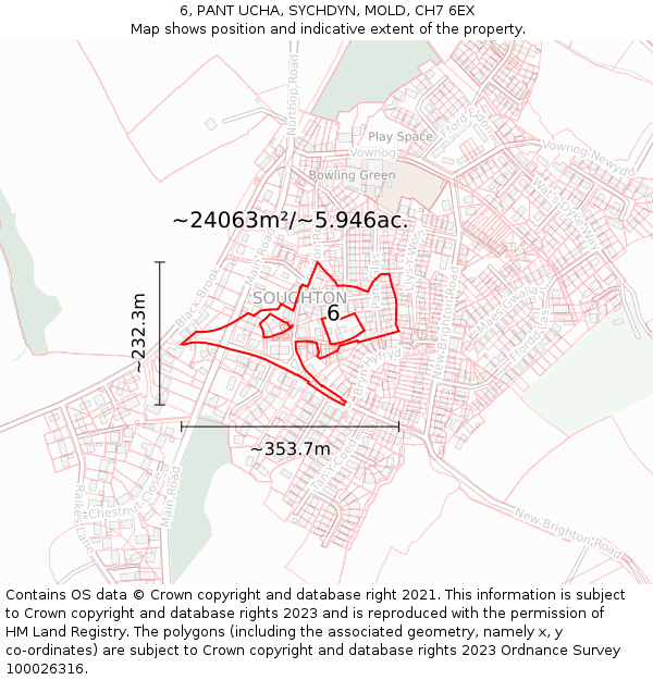6, PANT UCHA, SYCHDYN, MOLD, CH7 6EX: Plot and title map
