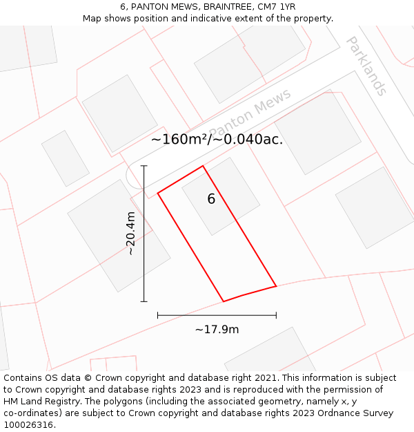 6, PANTON MEWS, BRAINTREE, CM7 1YR: Plot and title map