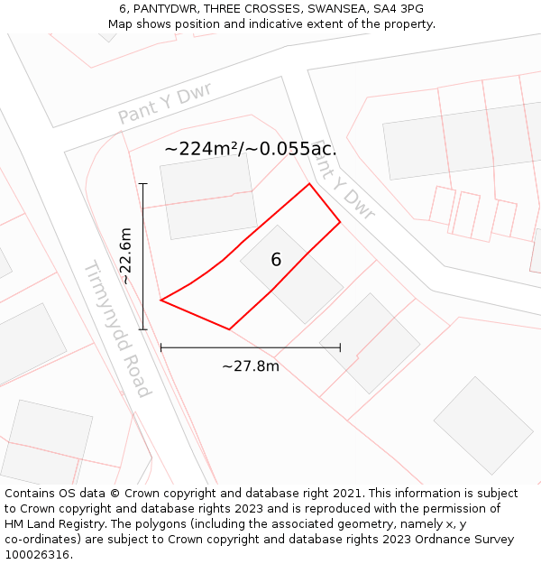 6, PANTYDWR, THREE CROSSES, SWANSEA, SA4 3PG: Plot and title map
