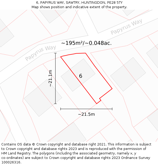 6, PAPYRUS WAY, SAWTRY, HUNTINGDON, PE28 5TY: Plot and title map