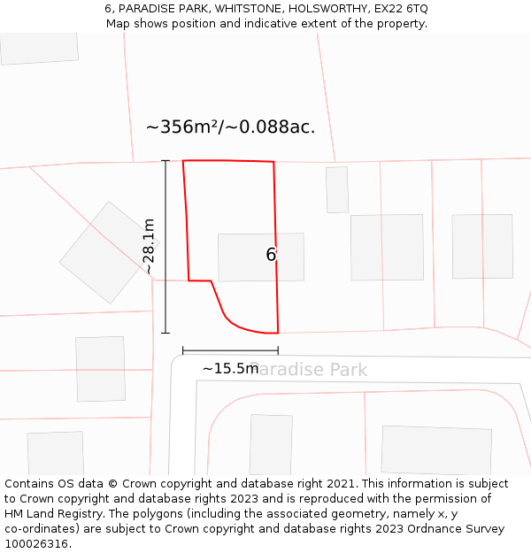 6, PARADISE PARK, WHITSTONE, HOLSWORTHY, EX22 6TQ: Plot and title map