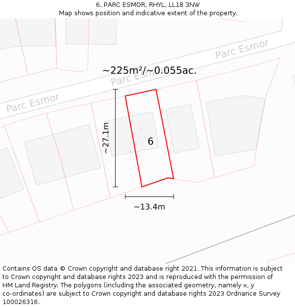6, PARC ESMOR, RHYL, LL18 3NW: Plot and title map