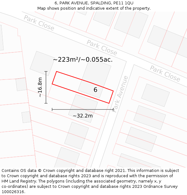 6, PARK AVENUE, SPALDING, PE11 1QU: Plot and title map