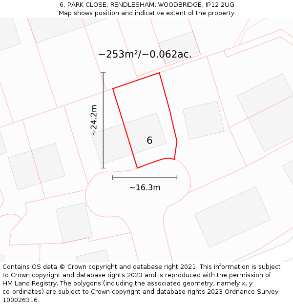 6, PARK CLOSE, RENDLESHAM, WOODBRIDGE, IP12 2UG: Plot and title map