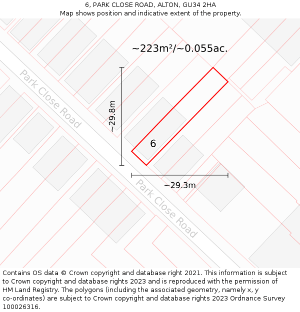 6, PARK CLOSE ROAD, ALTON, GU34 2HA: Plot and title map