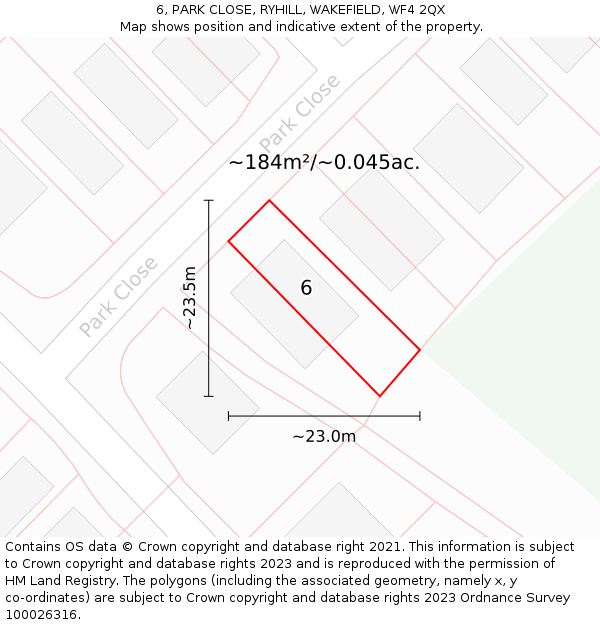 6, PARK CLOSE, RYHILL, WAKEFIELD, WF4 2QX: Plot and title map