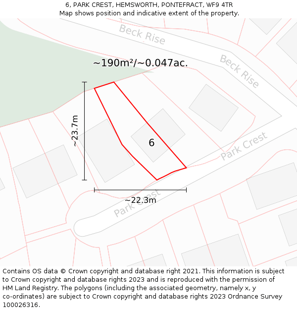 6, PARK CREST, HEMSWORTH, PONTEFRACT, WF9 4TR: Plot and title map