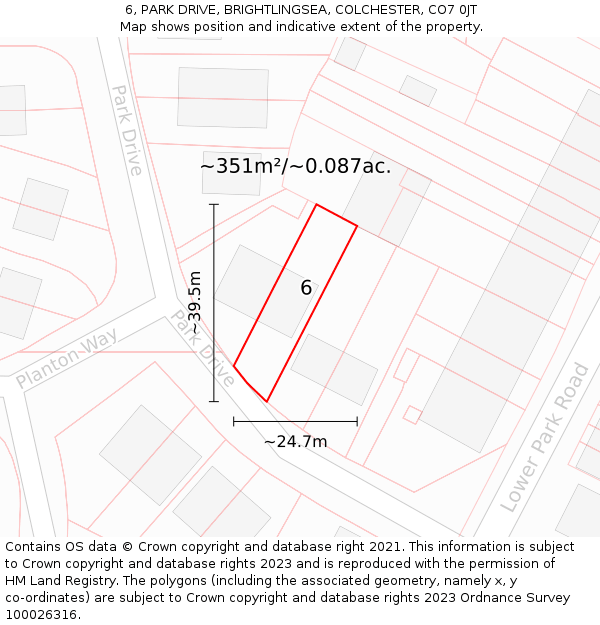 6, PARK DRIVE, BRIGHTLINGSEA, COLCHESTER, CO7 0JT: Plot and title map