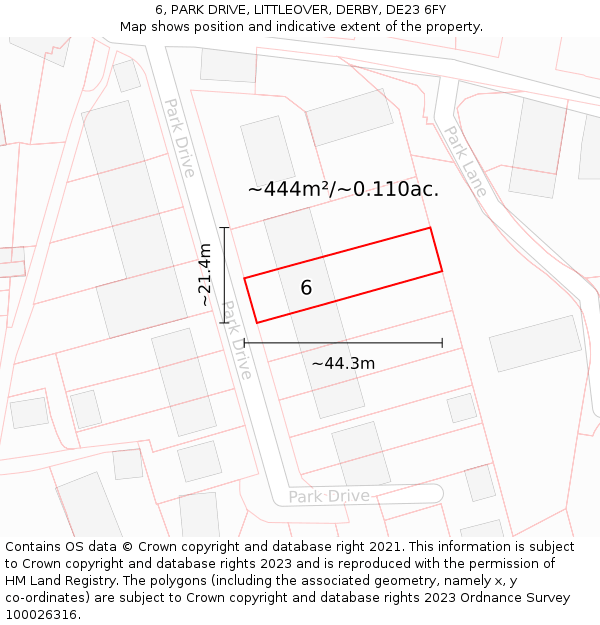 6, PARK DRIVE, LITTLEOVER, DERBY, DE23 6FY: Plot and title map
