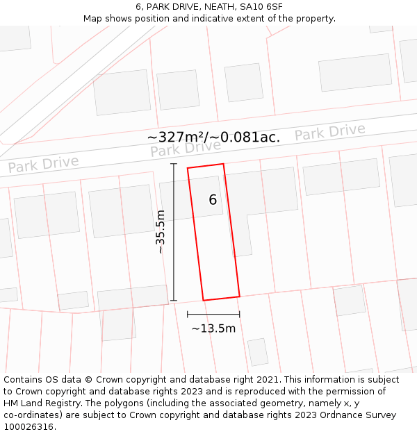 6, PARK DRIVE, NEATH, SA10 6SF: Plot and title map