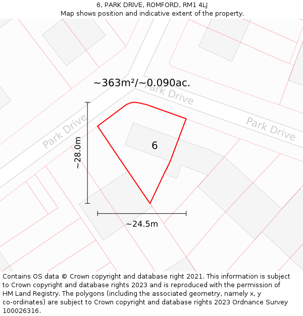 6, PARK DRIVE, ROMFORD, RM1 4LJ: Plot and title map