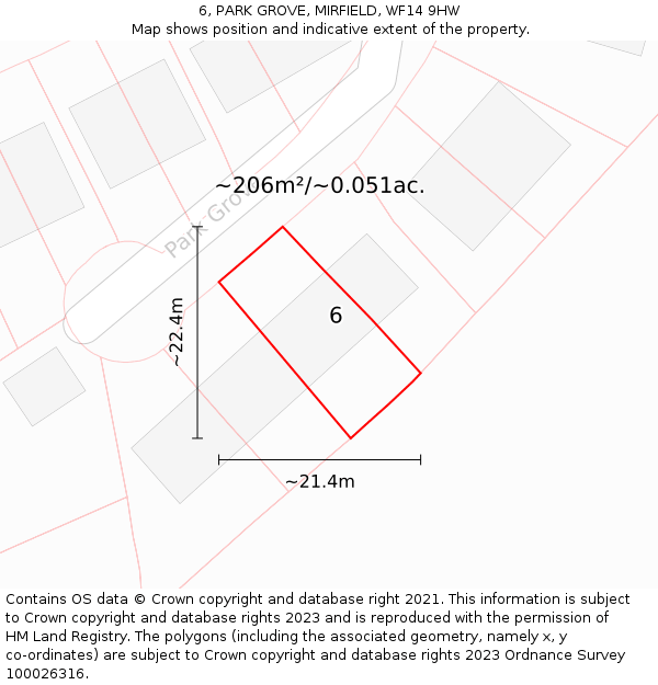 6, PARK GROVE, MIRFIELD, WF14 9HW: Plot and title map