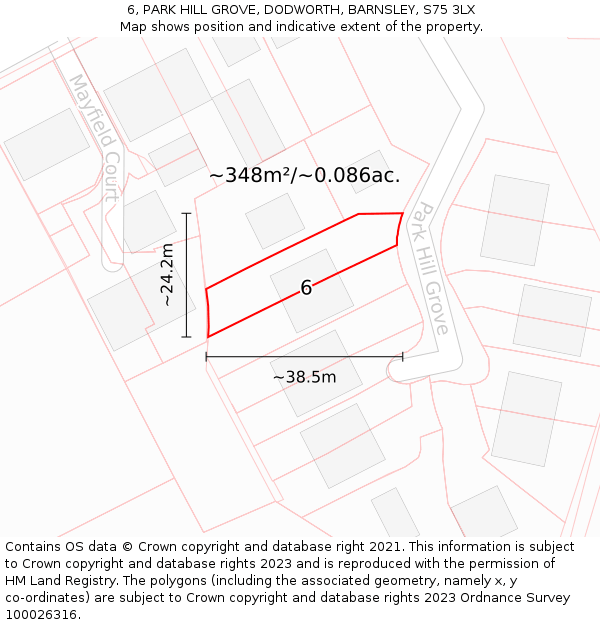 6, PARK HILL GROVE, DODWORTH, BARNSLEY, S75 3LX: Plot and title map
