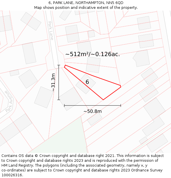 6, PARK LANE, NORTHAMPTON, NN5 6QD: Plot and title map