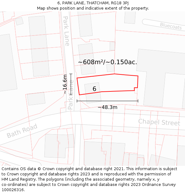 6, PARK LANE, THATCHAM, RG18 3PJ: Plot and title map