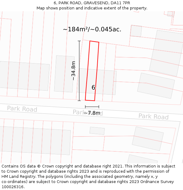 6, PARK ROAD, GRAVESEND, DA11 7PR: Plot and title map