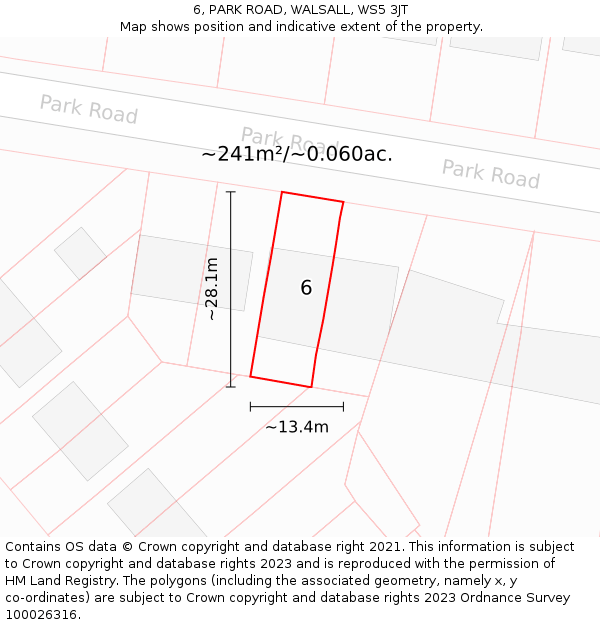 6, PARK ROAD, WALSALL, WS5 3JT: Plot and title map