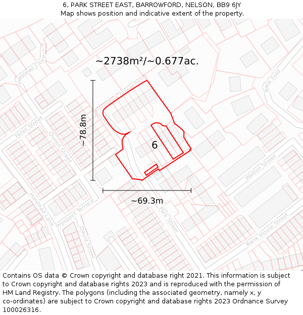 6, PARK STREET EAST, BARROWFORD, NELSON, BB9 6JY: Plot and title map