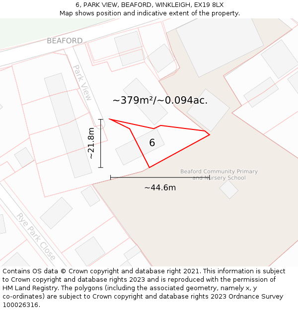 6, PARK VIEW, BEAFORD, WINKLEIGH, EX19 8LX: Plot and title map