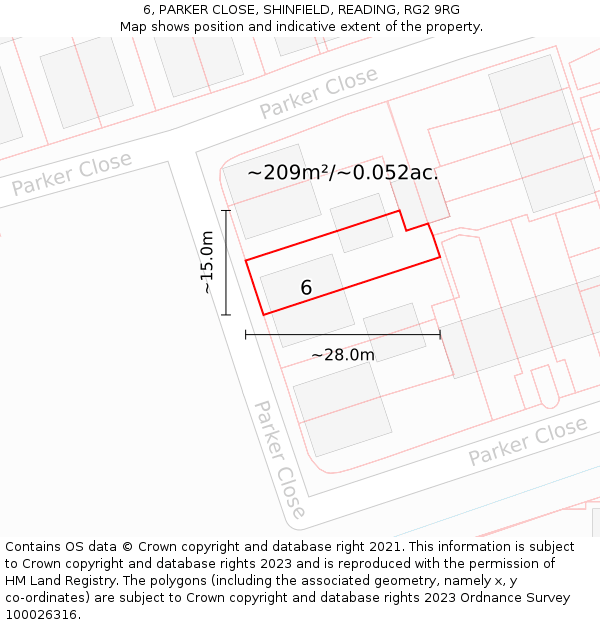 6, PARKER CLOSE, SHINFIELD, READING, RG2 9RG: Plot and title map